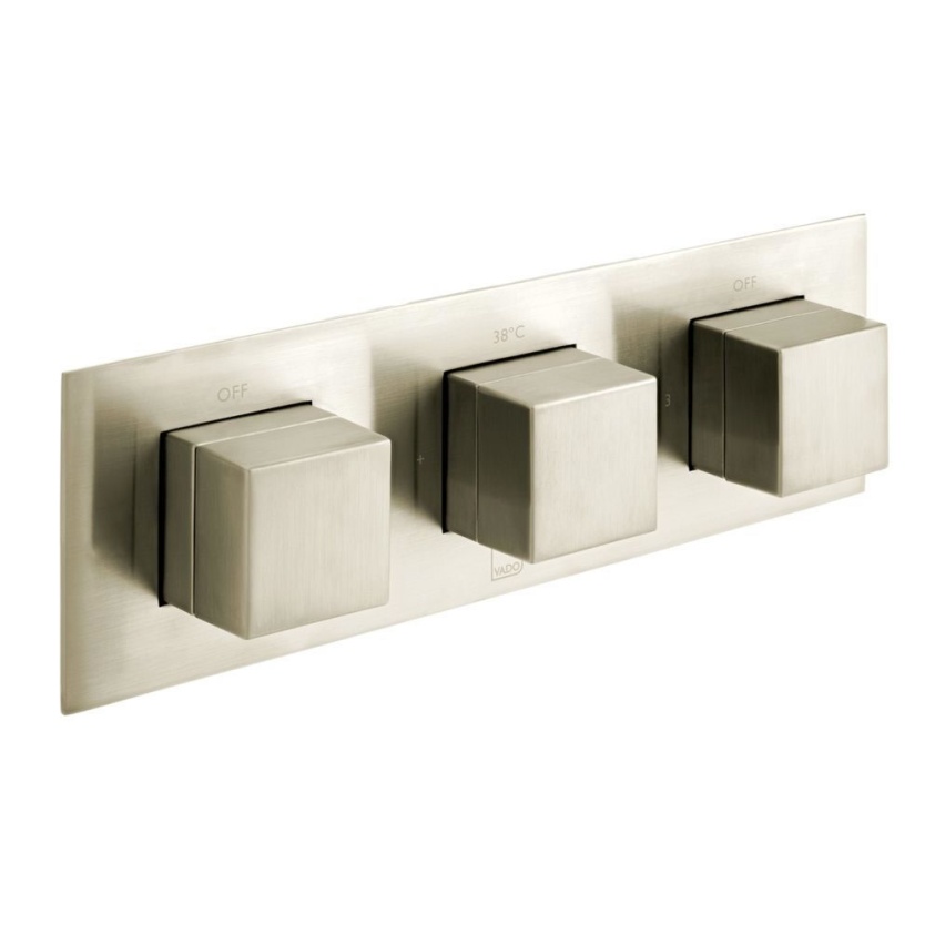 Cutout image of Vado Individual Square Brushed Nickel Triple Outlet Shower Valve